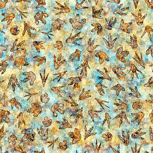Quilting Treasures Fabrics Savage Kingdom Dan Morris Brown Blue Dinosaur Footprints