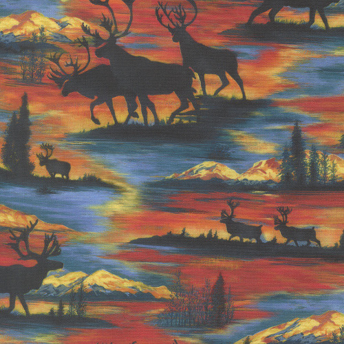Moda Fabrics Wild Blue Yonder Moda Elk Scenic Landscape Nature Silhouettes Multi