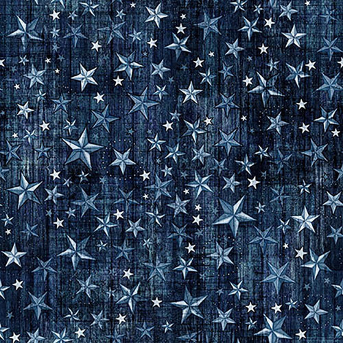 Quilting Treasures Fabrics American Country Dan Morris Navy Blue American Flag Stars, fabric featuring white stars on a navy blue background.