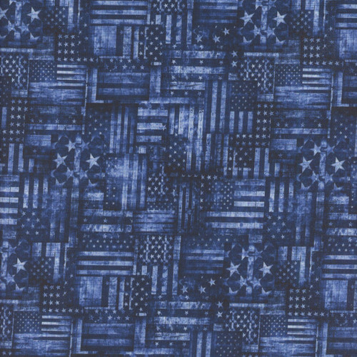 Quilting Treasures Fabrics American Country Dan Morris Blue Tonal American Flag Patchwork