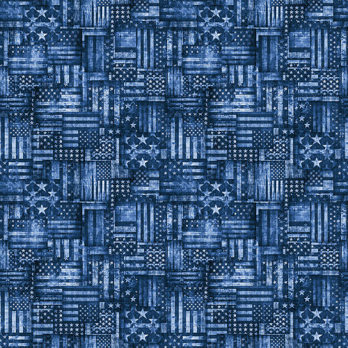 Quilting Treasures Fabrics American Country Dan Morris Blue Tonal American Flag Patchwork