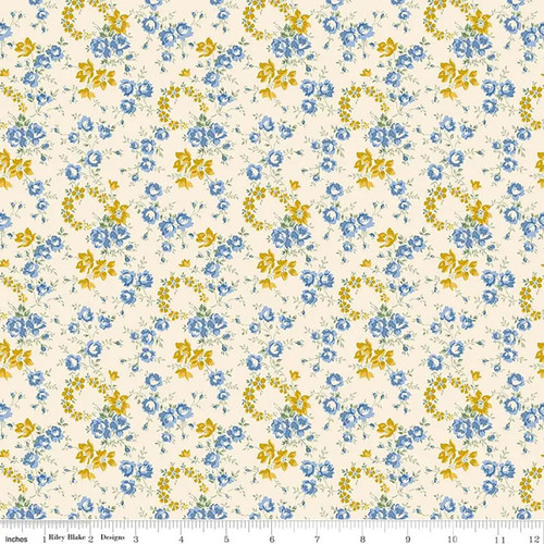 Riley Blake Fabrics Liberty Fabrics Palace Gardens Petal Crown Blue Yellow Cream A