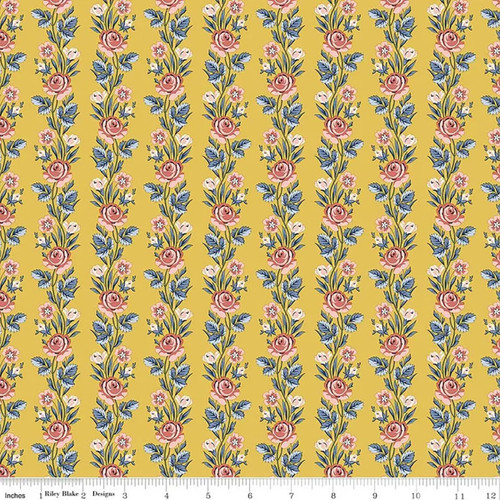 Riley Blake Fabrics Liberty Fabrics Palace Gardens Regal Stripe Roses Yellow Pink Blue Green B