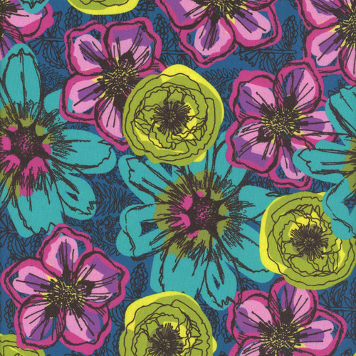 Windham Fabrics Winding Road Natalie Barnes Flower Fields Teal