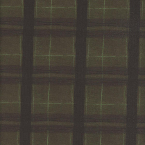 Windham Fabrics The Plaid One Marcia Derse Window Pane Plaid Piney, close-up of fabric with green and black plaid pattern.