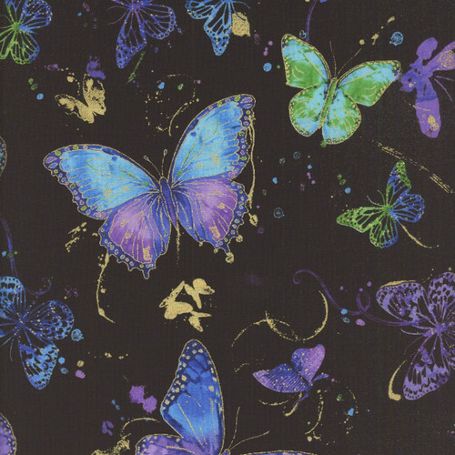 Timeless Treasures Fabrics Evening Glow Flying Butterflies Met Jet