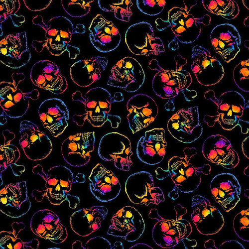 Timeless Treasures Fabrics Day Of The Dead Tossed Multi Skulls Black