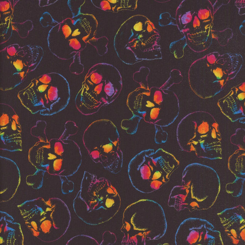 Timeless Treasures Fabrics Day Of The Dead Tossed Multi Skulls Black