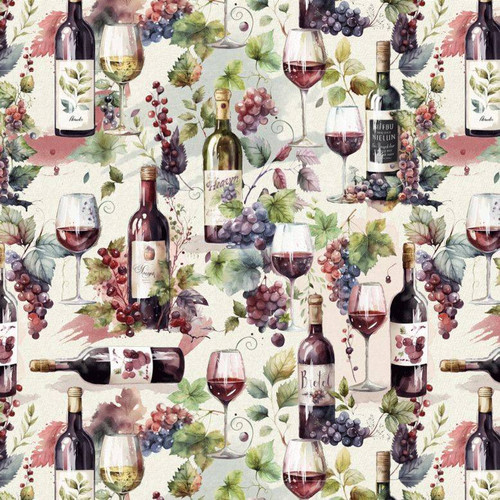 Timeless Treasures Fabrics Wine Tasting Wine Bottles & Glasses Multi