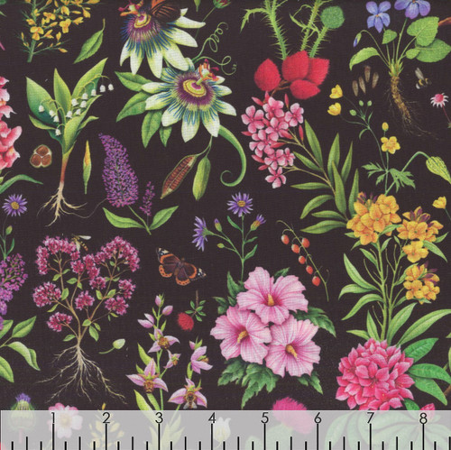 Timeless Treasures Fabrics Paradise Island Tropical Florals Black