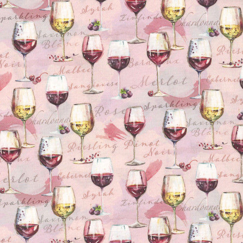 Timeless Treasures Fabrics Wine Tasting Wine Glasses Rose