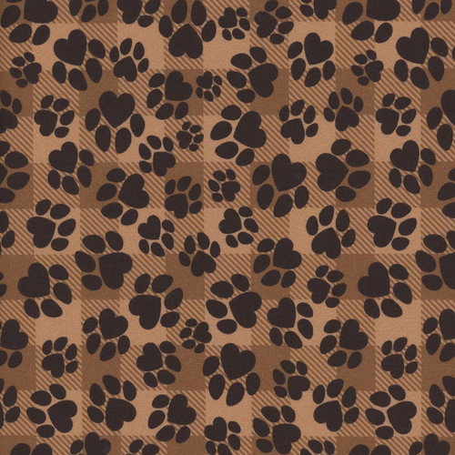 Timeless Treasures Fabrics Dogs Rule Paws On Plaid Brown