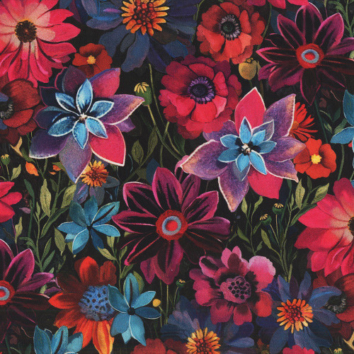 Timeless Treasures Fabrics Calico Cat Forest Floral Black