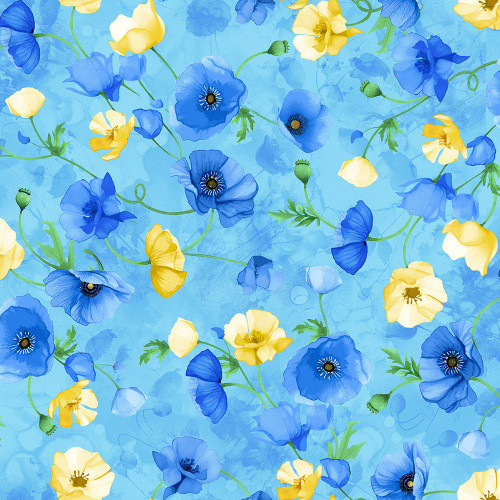Timeless Treasures Fabrics Poppy Serenade Floating Poppies Watercolor Sky