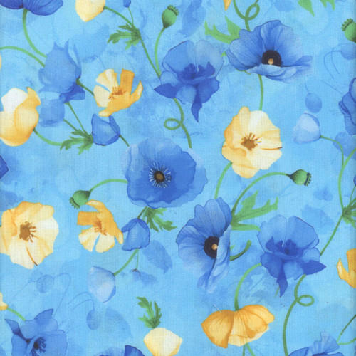 Timeless Treasures Fabrics Poppy Serenade Floating Poppies Watercolor Sky