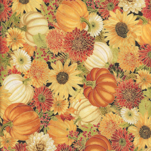 Timeless Treasures Fabrics Give Thanks Harvest Floral & Pumpkin Metallic Autumn