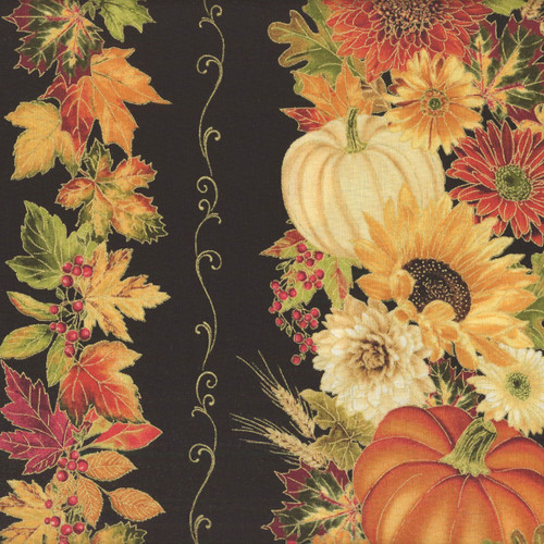 Timeless Treasures Fabrics Give Thanks Harvest Fall 11 Inch Repeating Stripe Black