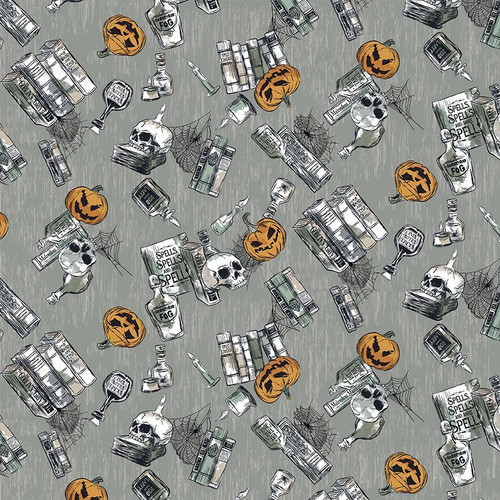 Timeless Treasures Fabrics Scaredy Cats Wicked Apothecary Tossed Smoke