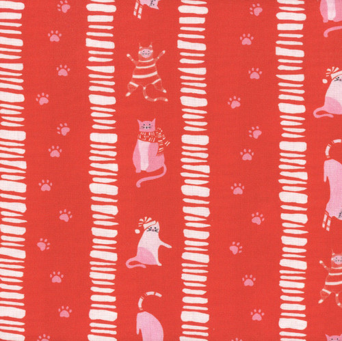 Timeless Treasures Fabrics Here Comes Santa Claws Catty Cane Stripe Red