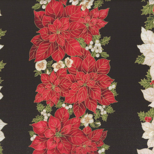 Timeless Treasures Fabrics Merry Christmas Poinsettias 11 Inch Repeating Stripe Black