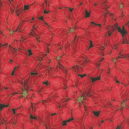 Timeless Treasures Fabrics Merry Christmas Packed Poinsettias Metallic Red