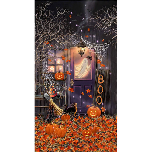 Timeless Treasures Fabrics Fright Night Haunted House 24 x 44 Inch Panel Black