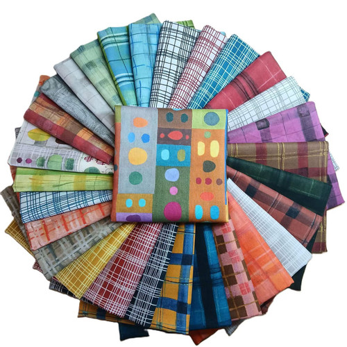 Windham Fabrics The Plaid One by Marcia Derse Fat Quarter Bundle, assorted colorful plaid and checkered fabric patterns arranged in a grid.