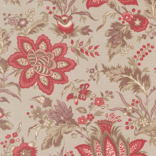 Moda Fabrics Fleur De Paris French General Pivoine Floral Smoke Grey Red