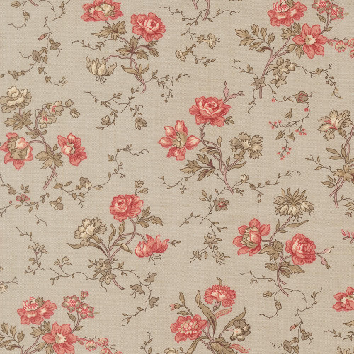 Moda Fabrics Fleur De Paris French General Parterre Floral Smoke Grey Red