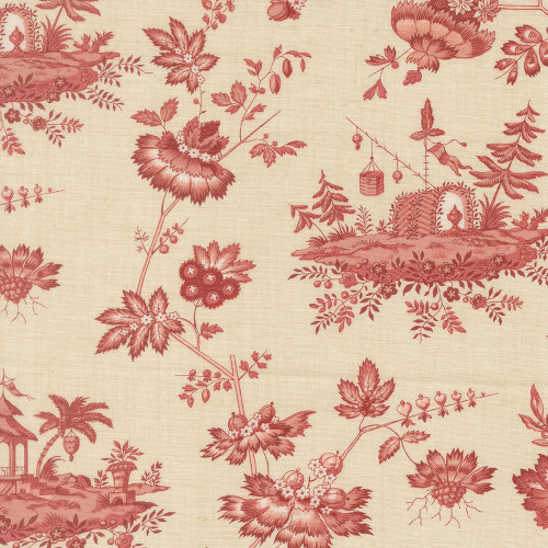 Moda Fabrics Fleur De Paris French General Jardinage Floral Scenic Pearl Garance Red Tan