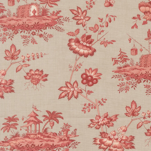 Moda Fabrics Fleur De Paris French General Jardinage Floral Scenic Smoke Grey Red