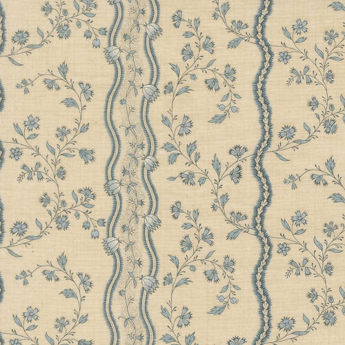 Moda Fabrics Fleur De Paris French General Jonquille Floral Stripe Pearl French Blu Blue