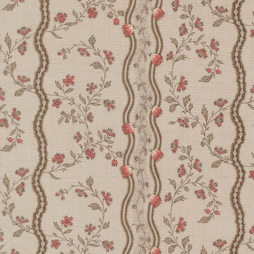 Moda Fabrics Fleur De Paris French General Jonquille Floral Stripe Smoke Grey Red