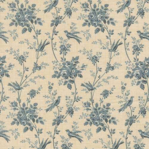 Moda Fabrics Fleur De Paris French General Oiseaux Floral Birds Pearl French  Blue