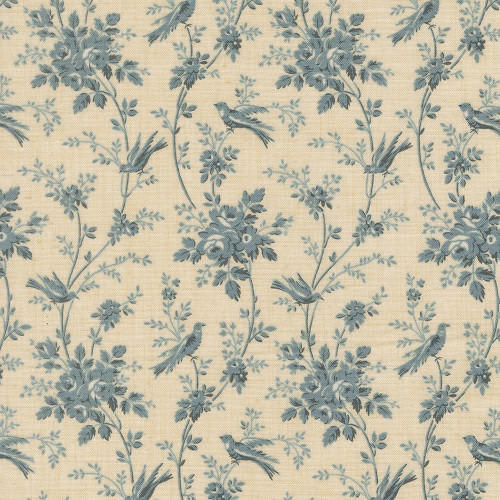 Moda Fabrics Fleur De Paris French General Oiseaux Floral Birds Pearl French  Blue