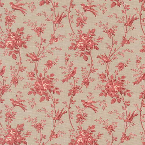 Moda Fabrics Fleur De Paris French General Oiseaux Floral Birds Smoke Grey Red
