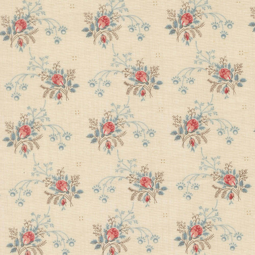 Moda Fabrics Fleur De Paris French General Primvere Rosebud Floral Pearl Cream Red