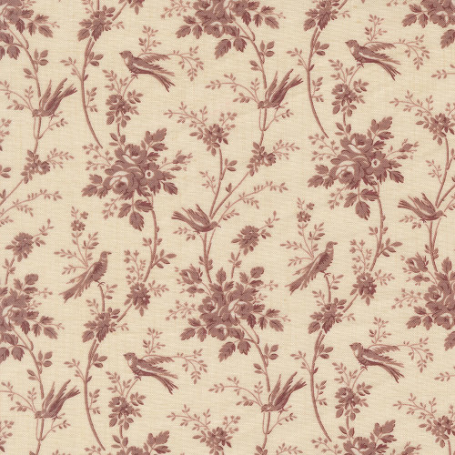 Moda Fabrics Fleur De Paris French General Oiseaux Floral Birds Pearl Lavender Lavender Red