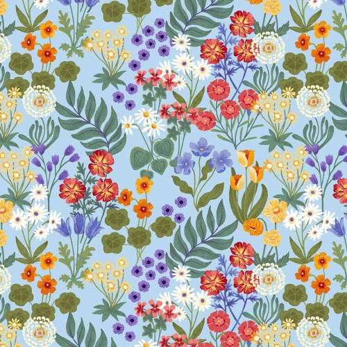 Studio E Fabrics Garden Park Jennifer Brinley Flower Patch Light Blue