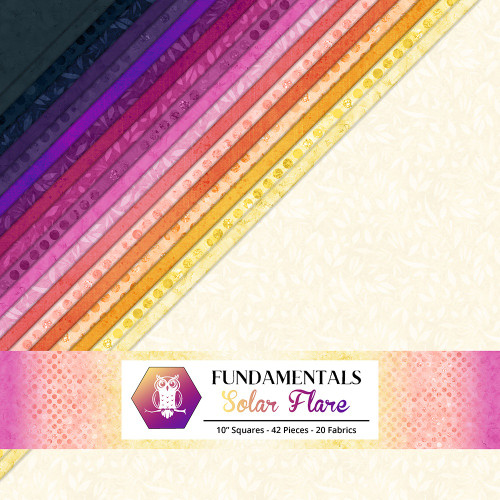 Lumin Fabrics White Owl Fundamentals Solar Flare Stack Red Yellow Purple Ten Inch Squares
