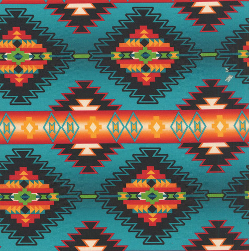 Windham Fabrics Spirit Trail Native American Yaku Teal Blue Orange Red Black