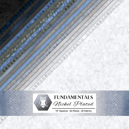 Lumin Fabrics White Owl Fundamentals Nickel Plated Stack Blues and Greys Ten Inch Squares
