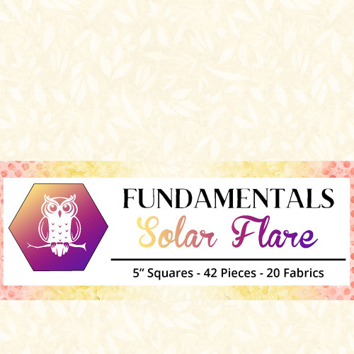 Lumin Fabrics White Owl Fundamentals Solar Flare Stamp Red Yellow Purple Five Inch Squares