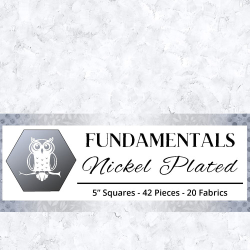 Lumin Fabrics White Owl Fundamentals Nickel Plated Stamp Blues and Greys Five Inch Squares
