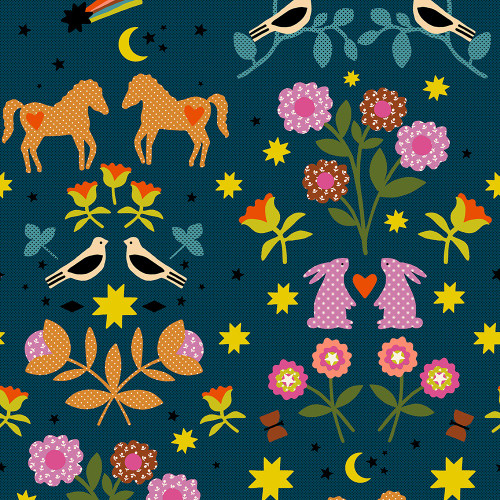Moda Fabrics Mystic Fable Ruby Star Society Alexia Abegg Galaxy Dark Blue Retro Applique