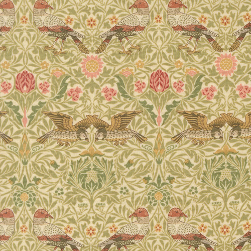 Moda Fabrics William Morris Muse Barbara Brackman Damask Birds Parchment Cream
