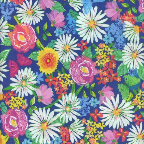 Benartex Fabrics Tropical Splash Navy Blue Floral Paradise