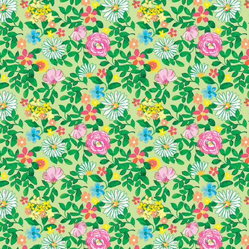Benartex Fabrics Tropical Splash Green Pink Garden Flowers