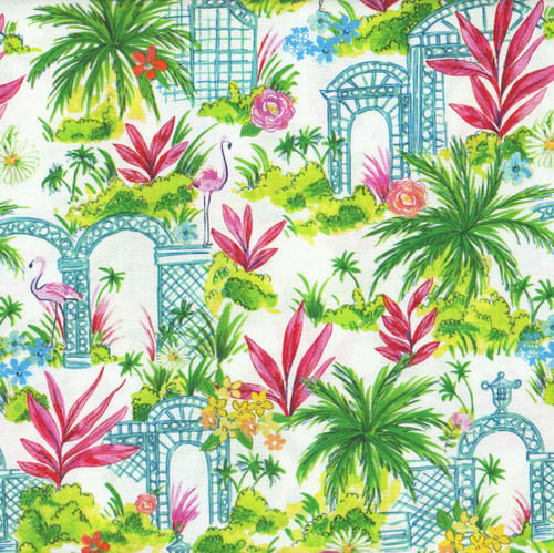 Benartex Fabrics Tropical Splash White Green Tropical Garden Oasis