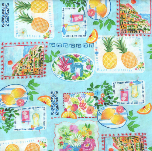 Benartex Fabrics Tropical Splash Blue Tropical Stamps